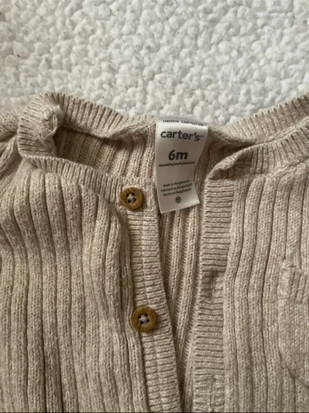Carter's Tan Ribbed Button-Up Baby Cardigan - Picture 2 of 2